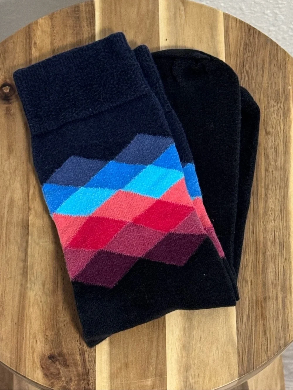Happy Socks Unisex Colorful Argyle Crew Socks OSFM Multi-Color Blue Red Black